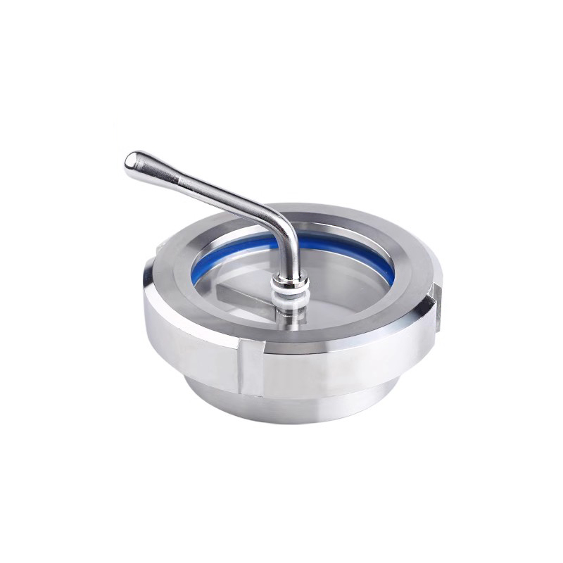 Welded union sight glass with brush