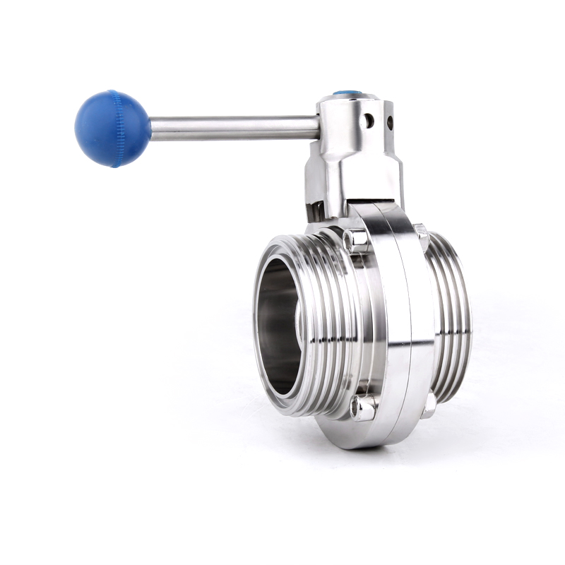 Sanitary Male thread union butterfly valve adjustment limit handle