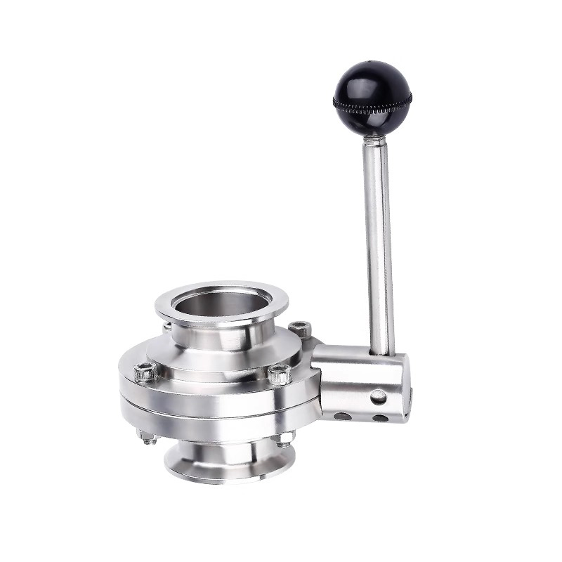 Manual vacuum KF butterfly valve with mirror-polished surface, adjustable limit handle