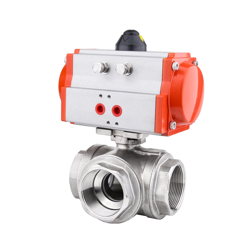 Pneumatic three-way female threaded ball valve